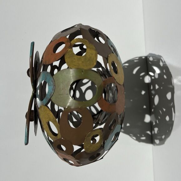 Earth Tone Metal Welded Circle Owl Figurine - Picture 5 of 8